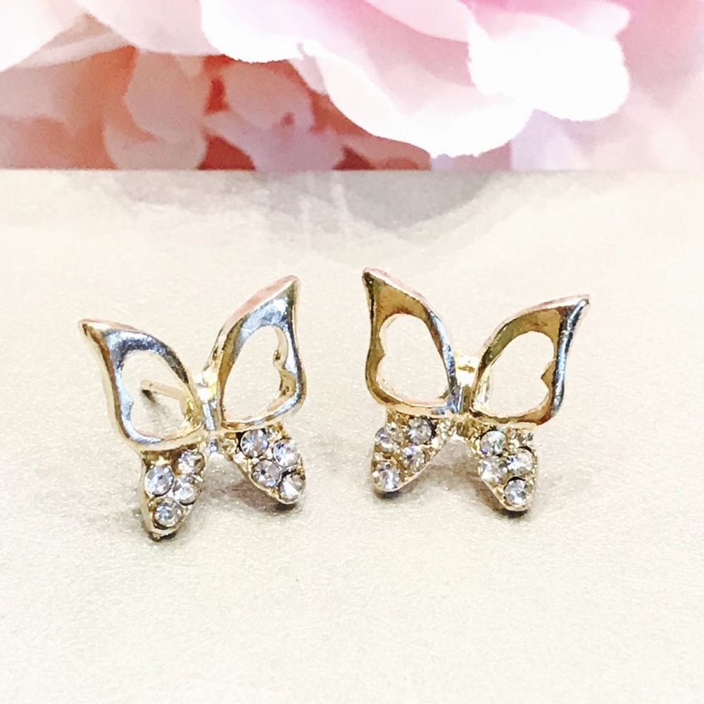 Womens Stud Butterfly Gold Crystal Earrings